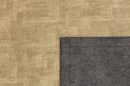 Beige Faux Leather Rug: 5x7ft Laser Cut Geometric Turkish Carpet