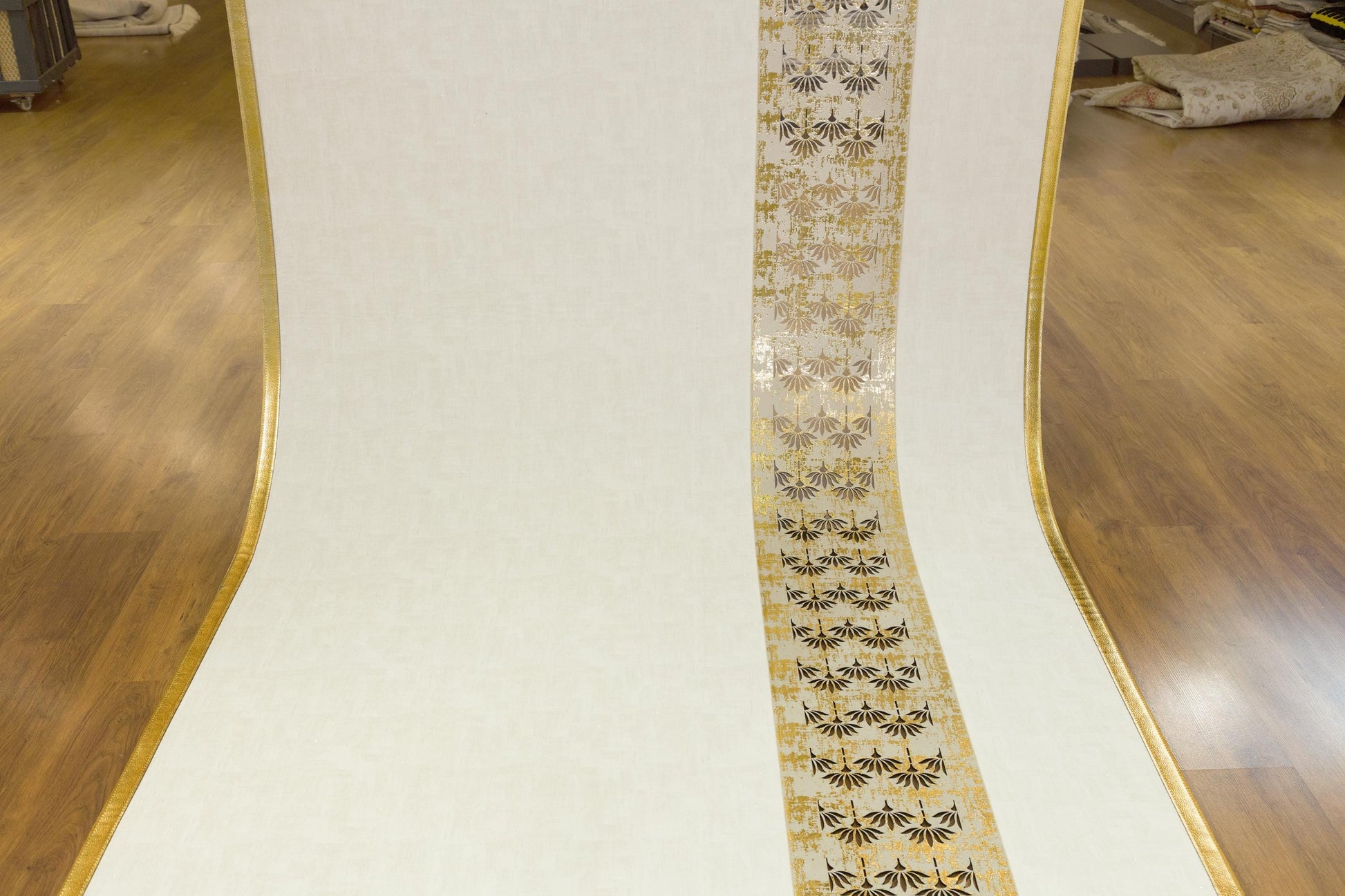 Faux Leather Runner Rug: Gold Laser-Cut Turkish Hallway Carpet, 5x7 ft