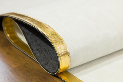 Faux Leather Runner Rug: Gold Laser-Cut Turkish Hallway Carpet, 5x7 ft
