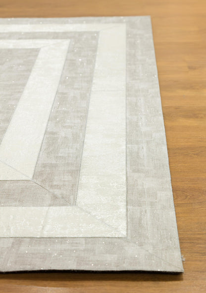 Silver Faux Leather Rug 5x7ft: Modern Minimalist Turkish Area Rug