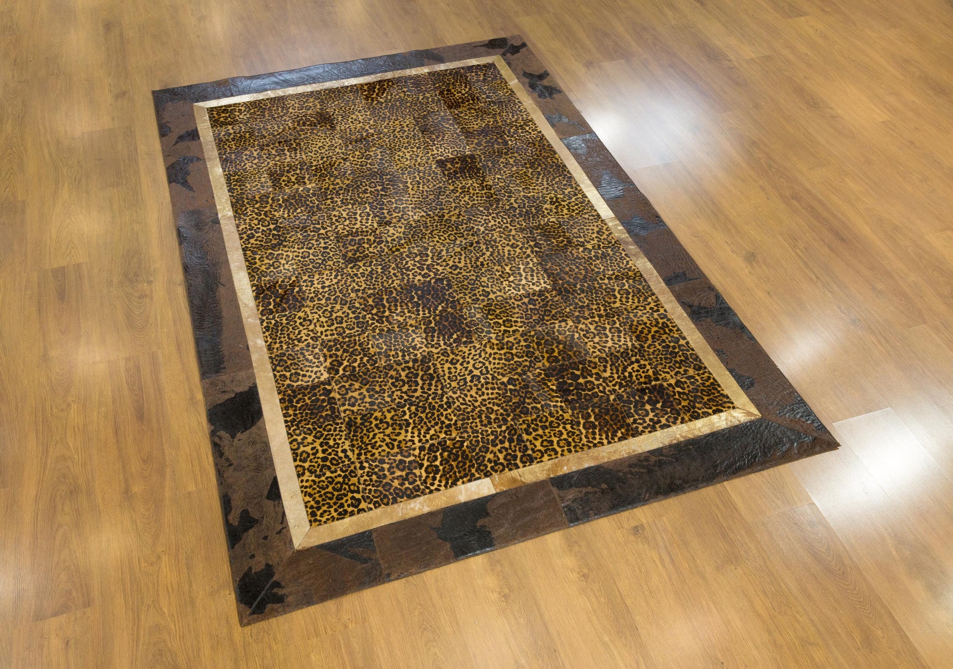 Leopard Print Faux Leather Rug: 5x7 ft Exotic Animal Carpet