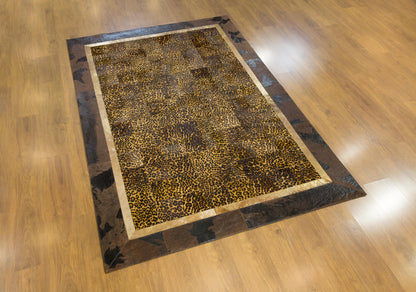 Leopard Print Faux Leather Rug: 5x7 ft Exotic Animal Carpet