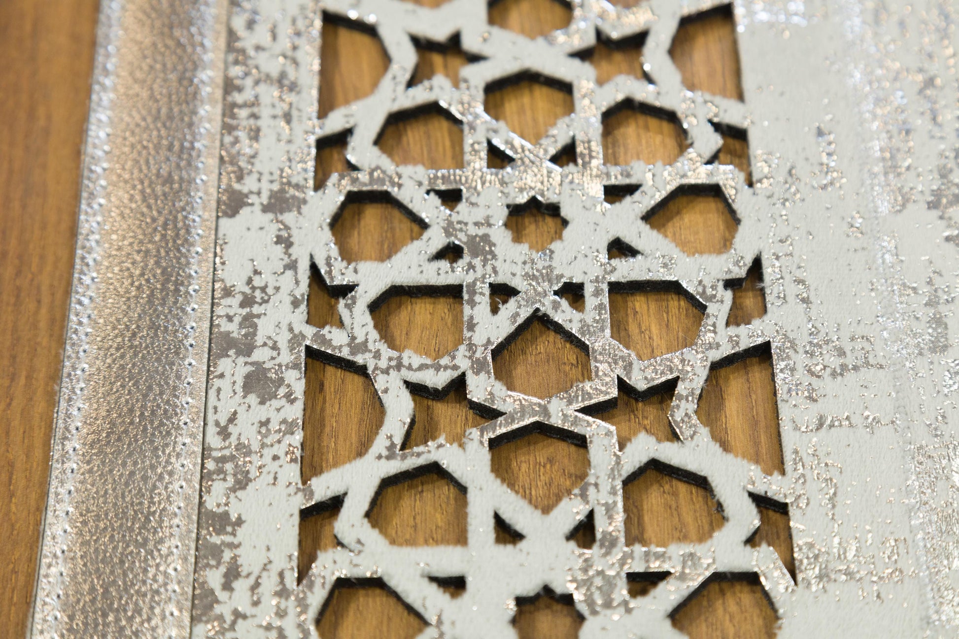 Laser Cut Faux Leather Rug: Beige Geometric Turkish Carpet, 5x7 ft
