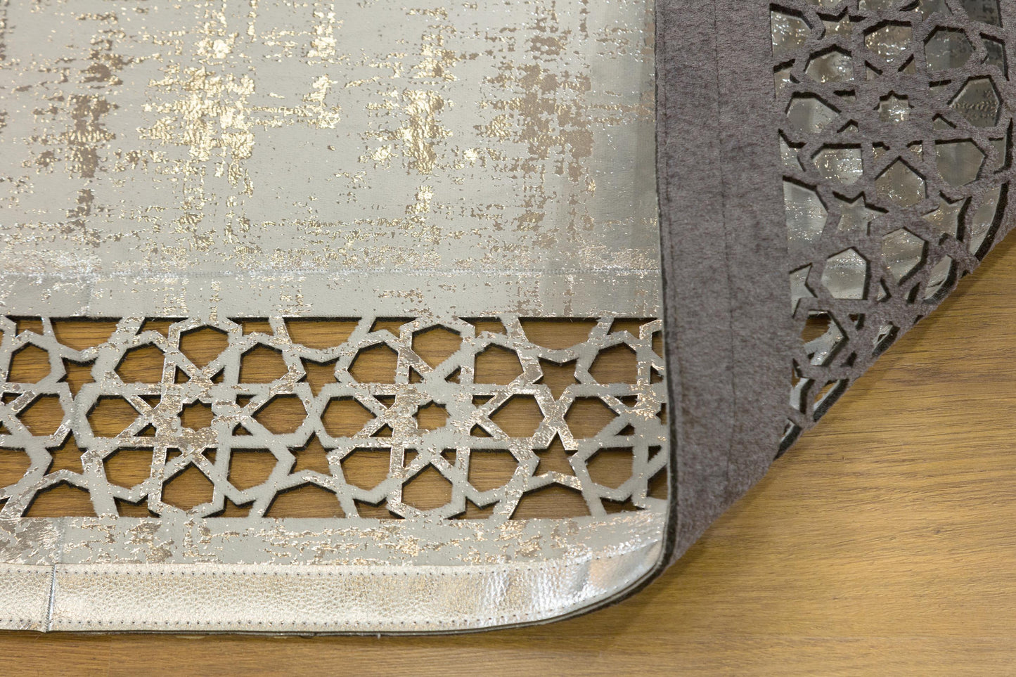 Laser Cut Faux Leather Rug: Beige Geometric Turkish Carpet, 5x7 ft
