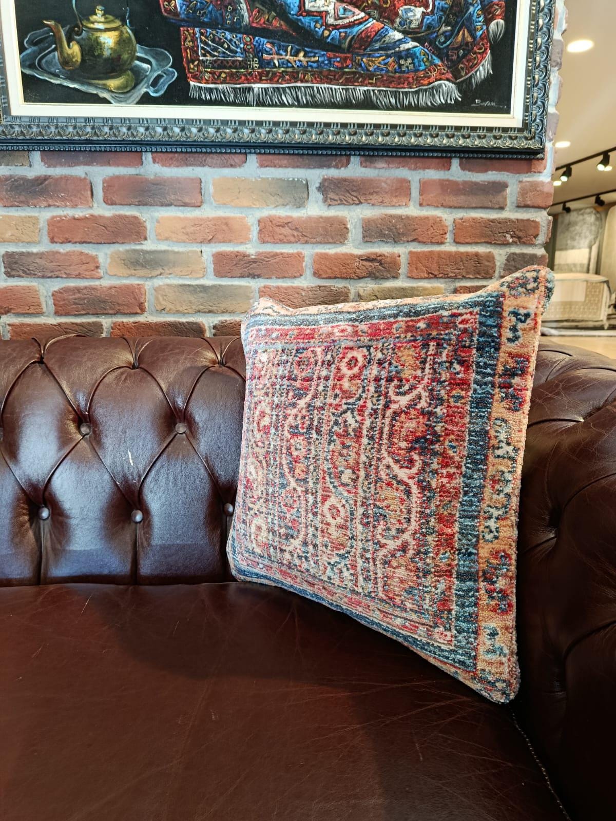 Vintage Turkish Carpet Pillow – Traditional Kilim-Style Cushion Cover with Oriental Rug Design , 50cmx50cm cushion