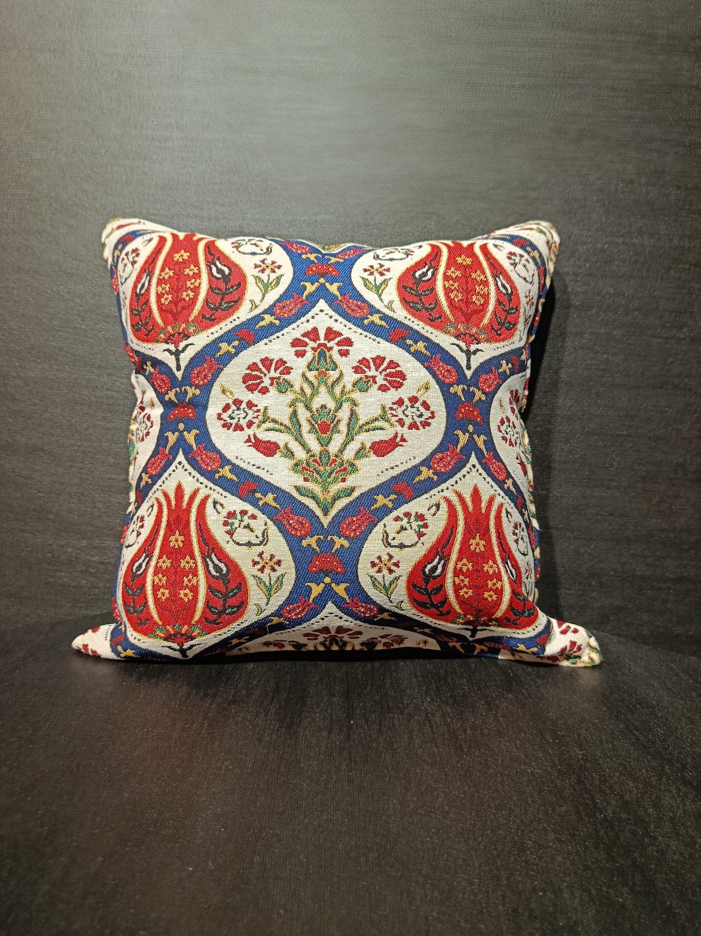 Red Tulip Embroidered Turkish Pillow Cover: Ottoman Floral Cushion