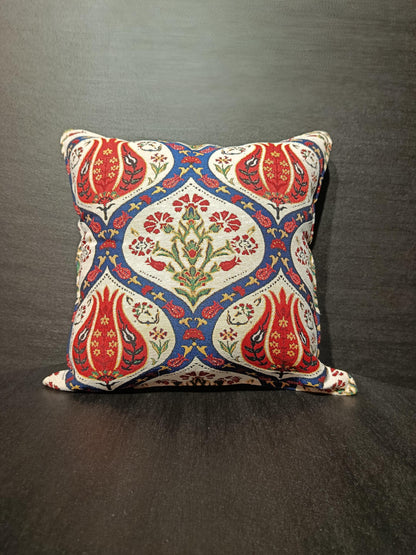 Red Tulip Embroidered Turkish Pillow Cover: Ottoman Floral Cushion