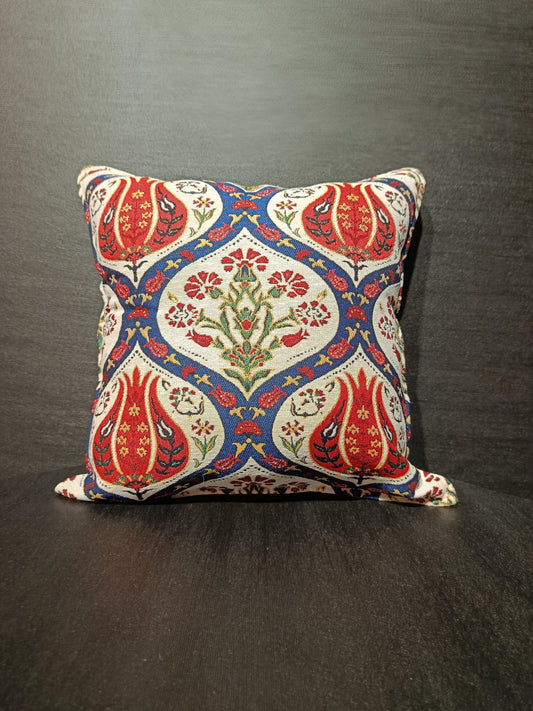 Red Tulip Embroidered Turkish Pillow Cover: Ottoman Floral Cushion
