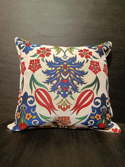 Ottoman Tulip Floral Cushion Cover: Turkish Tapestry Pillow, 40x40cm