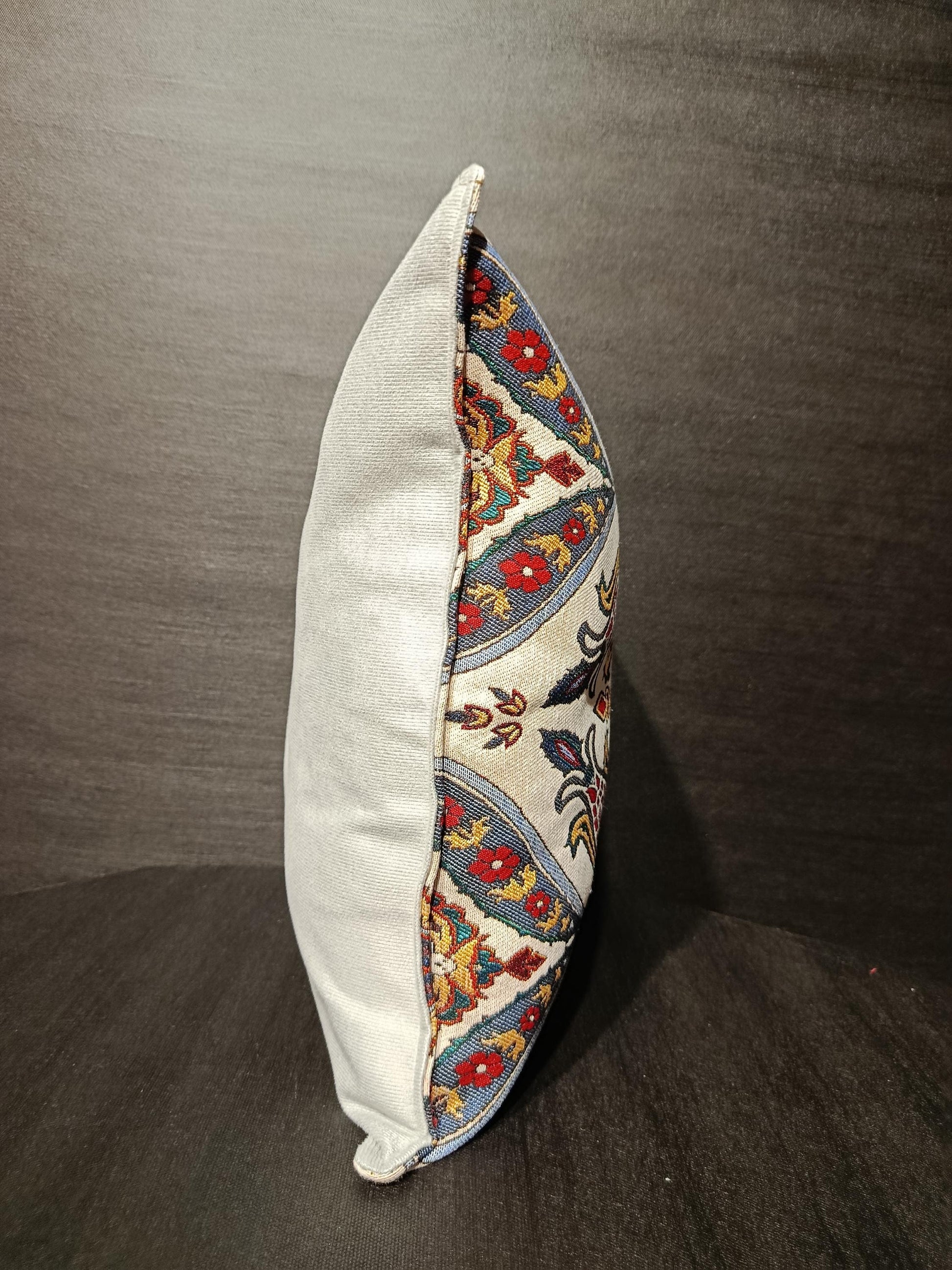 Ottoman Tulip Palmette Cushion Cover: Gobelin Jacquard Pillow, Turkish Decor