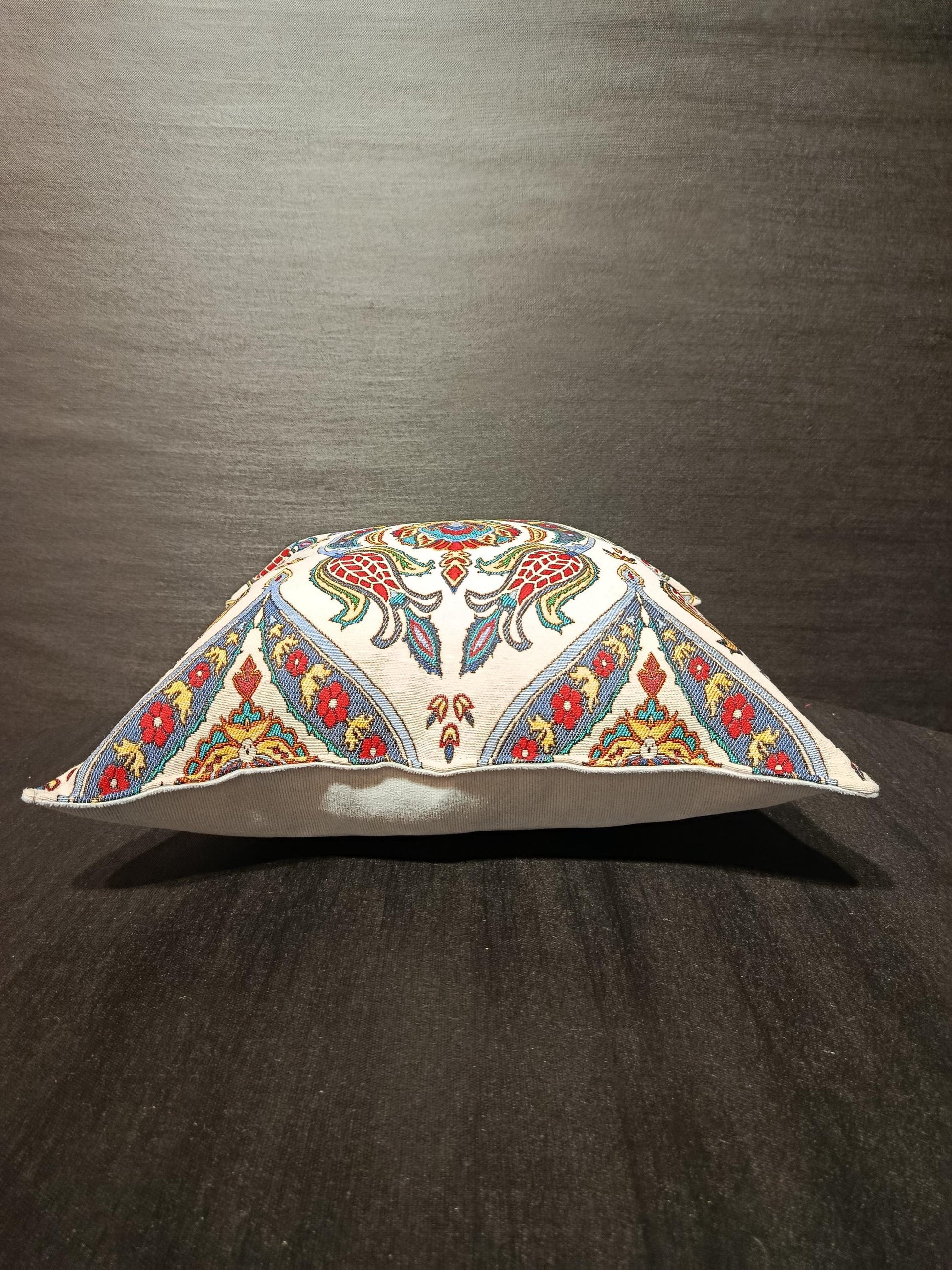 Ottoman Tulip Palmette Cushion Cover: Gobelin Jacquard Pillow, Turkish Decor