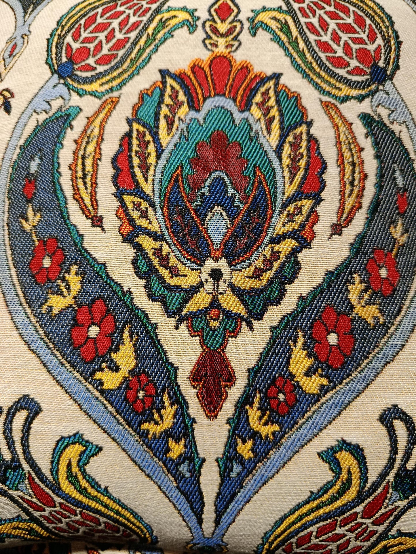 Ottoman Tulip Palmette Cushion Cover: Gobelin Jacquard Pillow, Turkish Decor