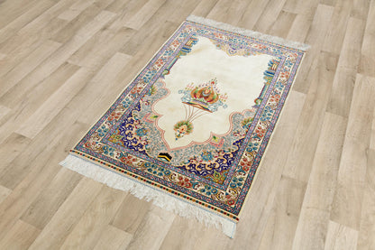 Luxury Silk-Look Prayer Rug: Islamic Mihrab Design, Machine Woven