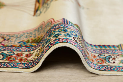 Luxury Silk-Look Prayer Rug: Islamic Mihrab Design, Machine Woven