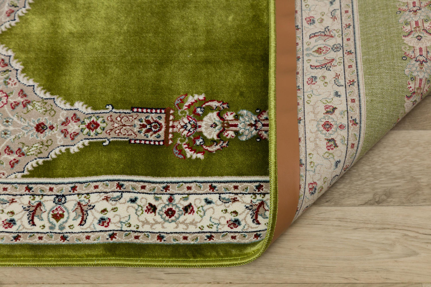 Green Turkish Prayer Rug, Soft Islamic Seccade, Floral Arch Design