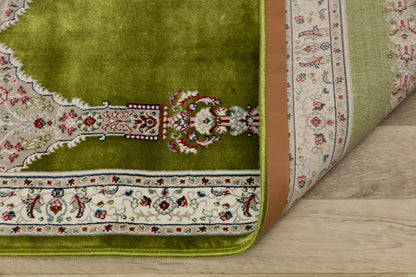 Green Turkish Prayer Rug, Soft Islamic Seccade, Floral Arch Design