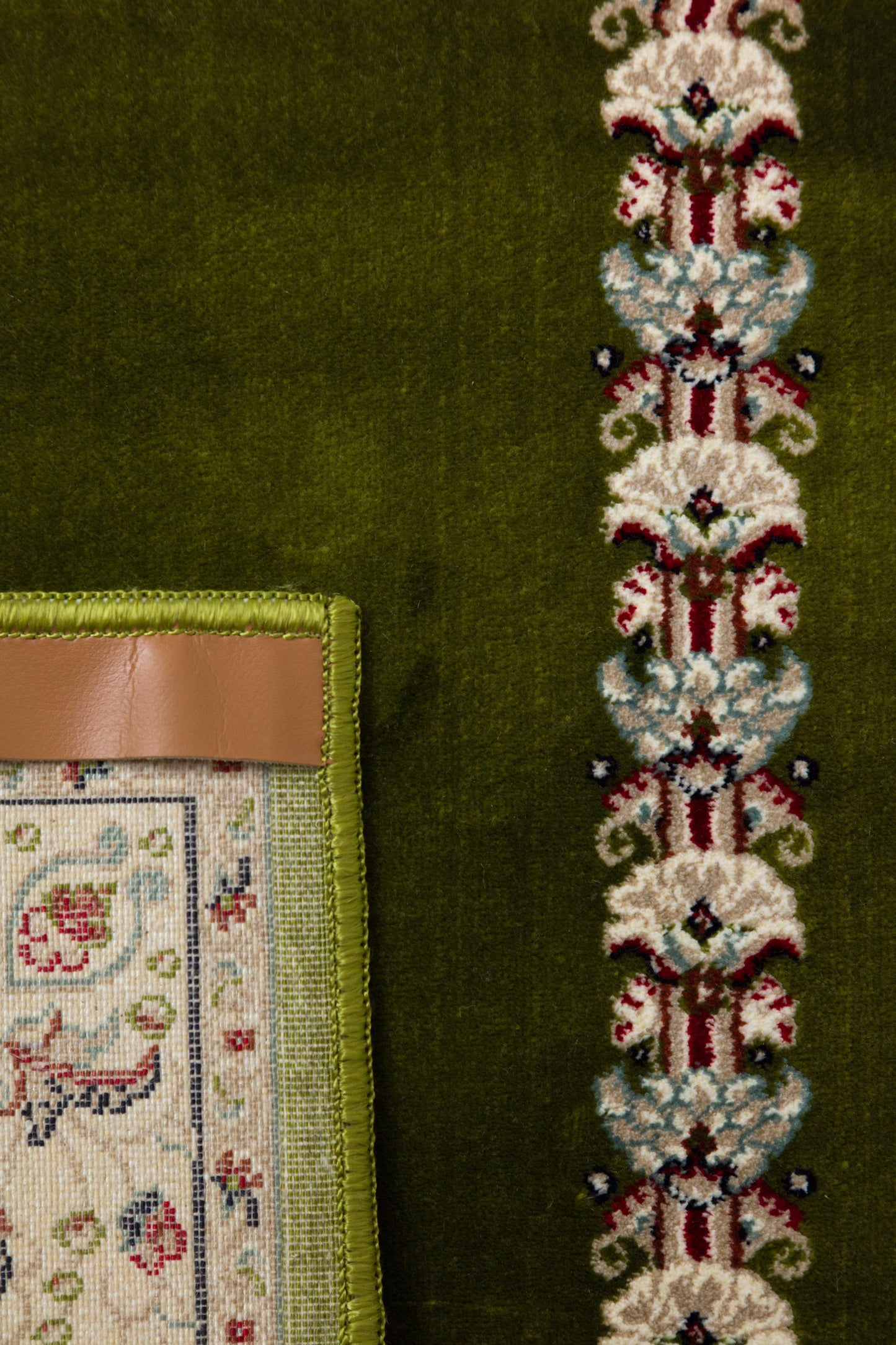 Green Turkish Prayer Rug, Soft Islamic Seccade, Floral Arch Design
