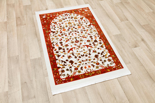 Floral Turkish Prayer Rug: Elegant Mihrab Design - Made in Türkiye