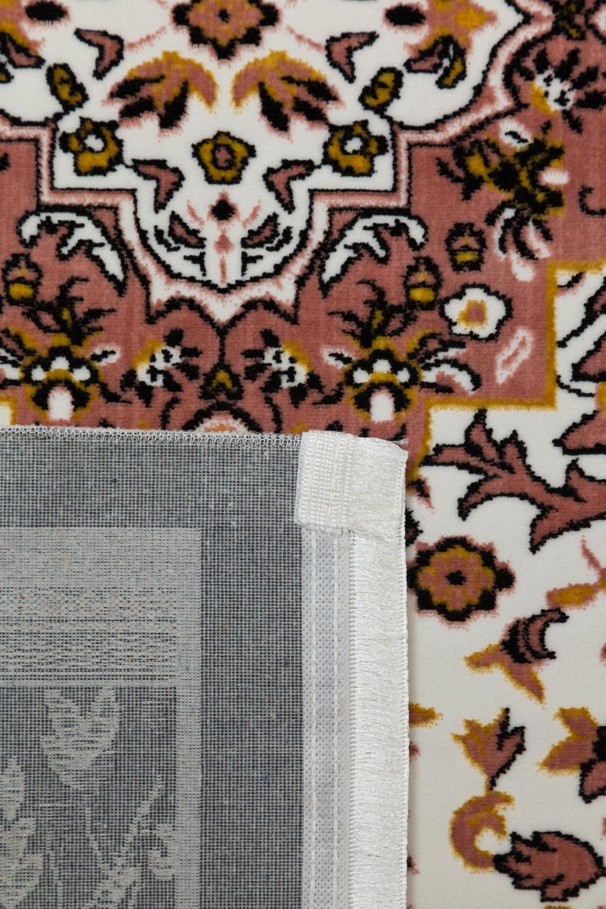 Floral Turkish Prayer Rug: Ivory & Pink Seccade - Made in Türkiye