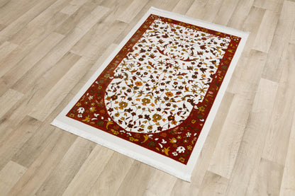 Floral Turkish Prayer Rug: Elegant Mihrab Design - Made in Türkiye