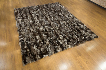 Handmade Natural Hide Rug, Deep Brown Fur, 8'x10' Leather Floor Decor