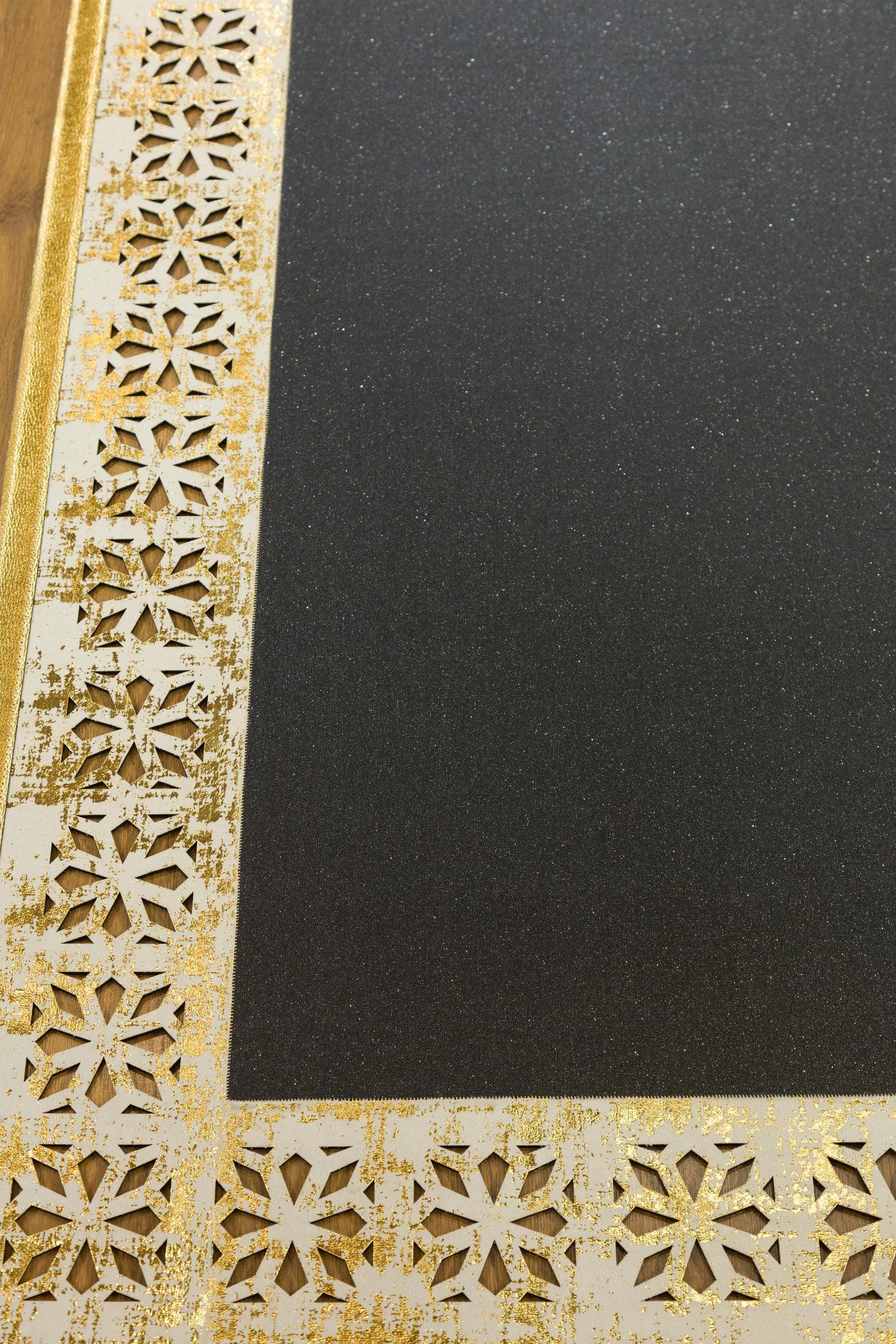 5x7ft Black Faux Leather Rug with Gold Laser-Cut Border - Modern Turkish Designer Area Carpet