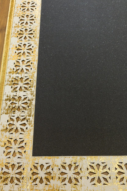 5x7ft Black Faux Leather Rug with Gold Laser-Cut Border - Modern Turkish Designer Area Carpet