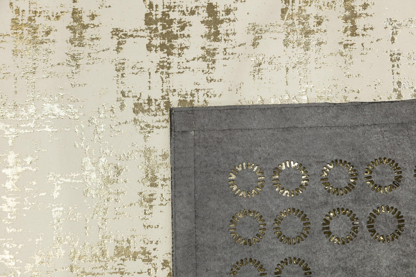 5x7ft Modern White Faux Leather Rug with Gold Laser Cut Border - Vegan Turkish Carpet