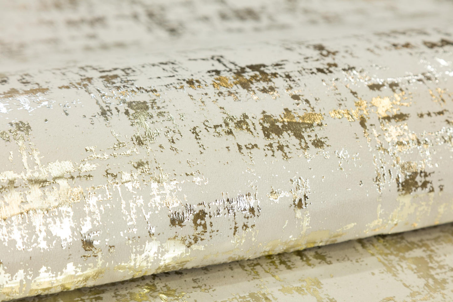 5x7ft Modern White Faux Leather Rug with Gold Laser Cut Border - Vegan Turkish Carpet