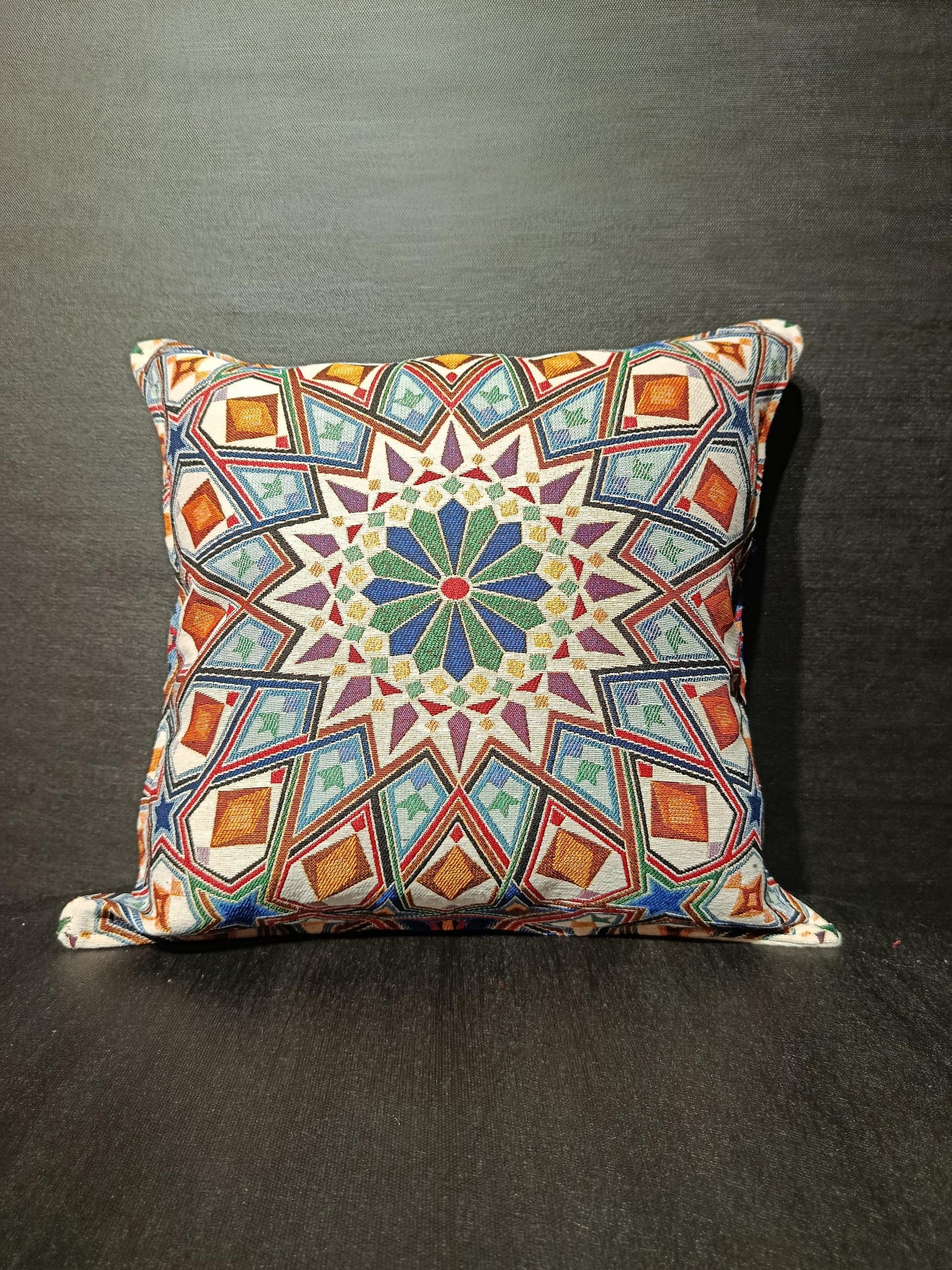 Moroccan Mosaic Pillow Cover: Geometric Starburst Gobelin Cushion, 40x40cm