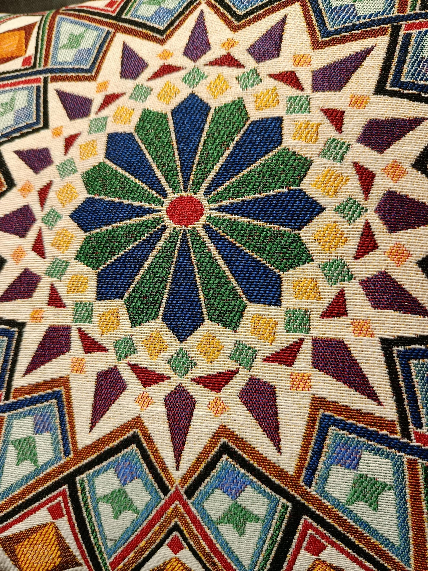 Moroccan Mosaic Pillow Cover: Geometric Starburst Gobelin Cushion, 40x40cm