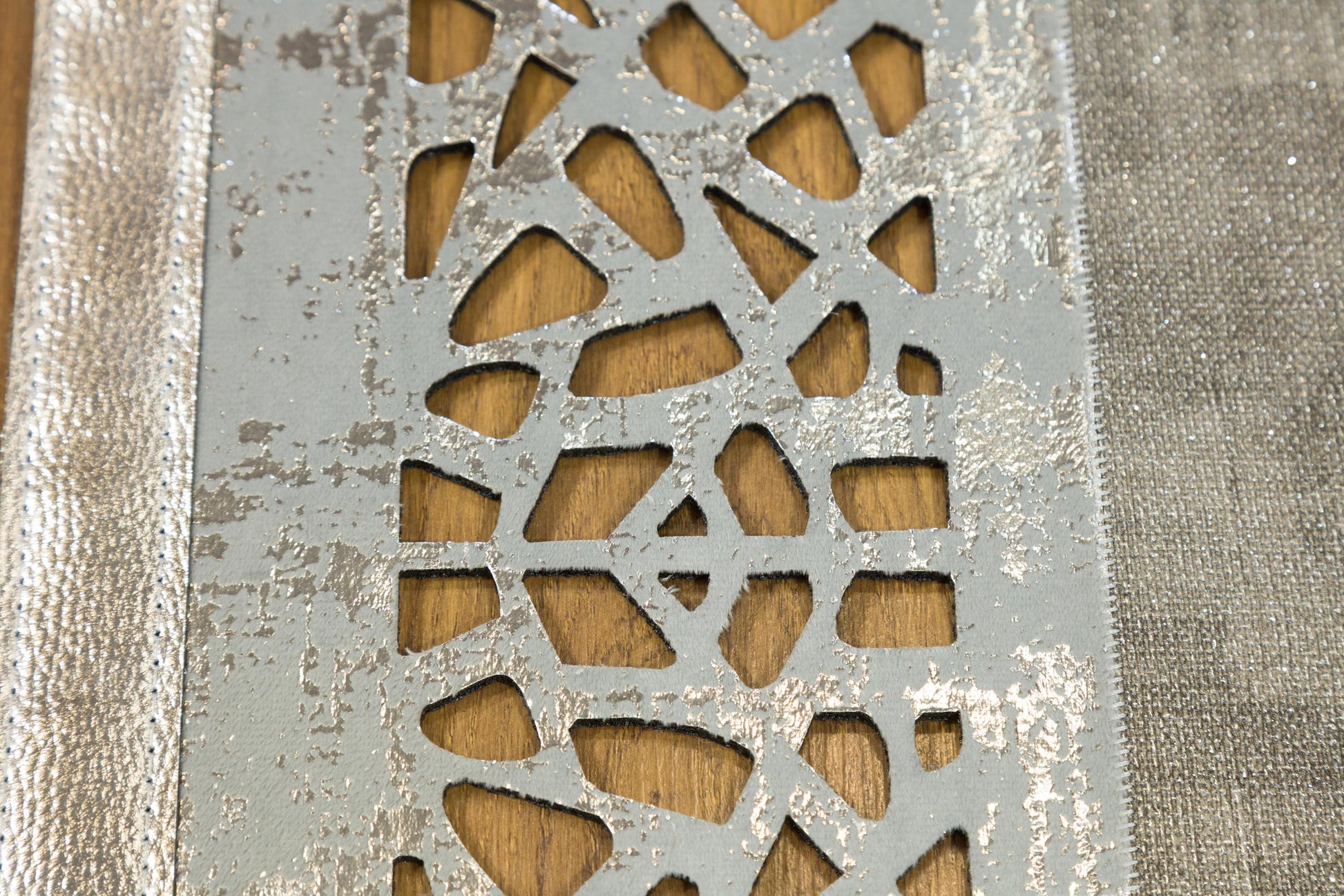 Laser Cut Faux Leather Rug: Modern Geometric Border, Turkish Floor Decor (5x7ft)
