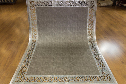 Laser Cut Faux Leather Rug: Modern Geometric Border, Turkish Floor Decor (5x7ft)