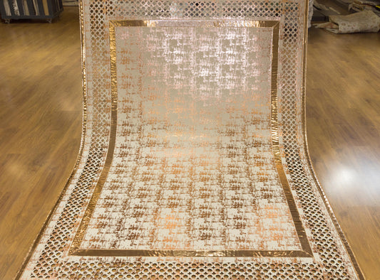 Metallic Rose Gold Geometric Rug: 5x7ft Laser Cut Faux Leather Carpet