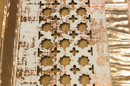 Metallic Rose Gold Geometric Rug: 5x7ft Laser Cut Faux Leather Carpet