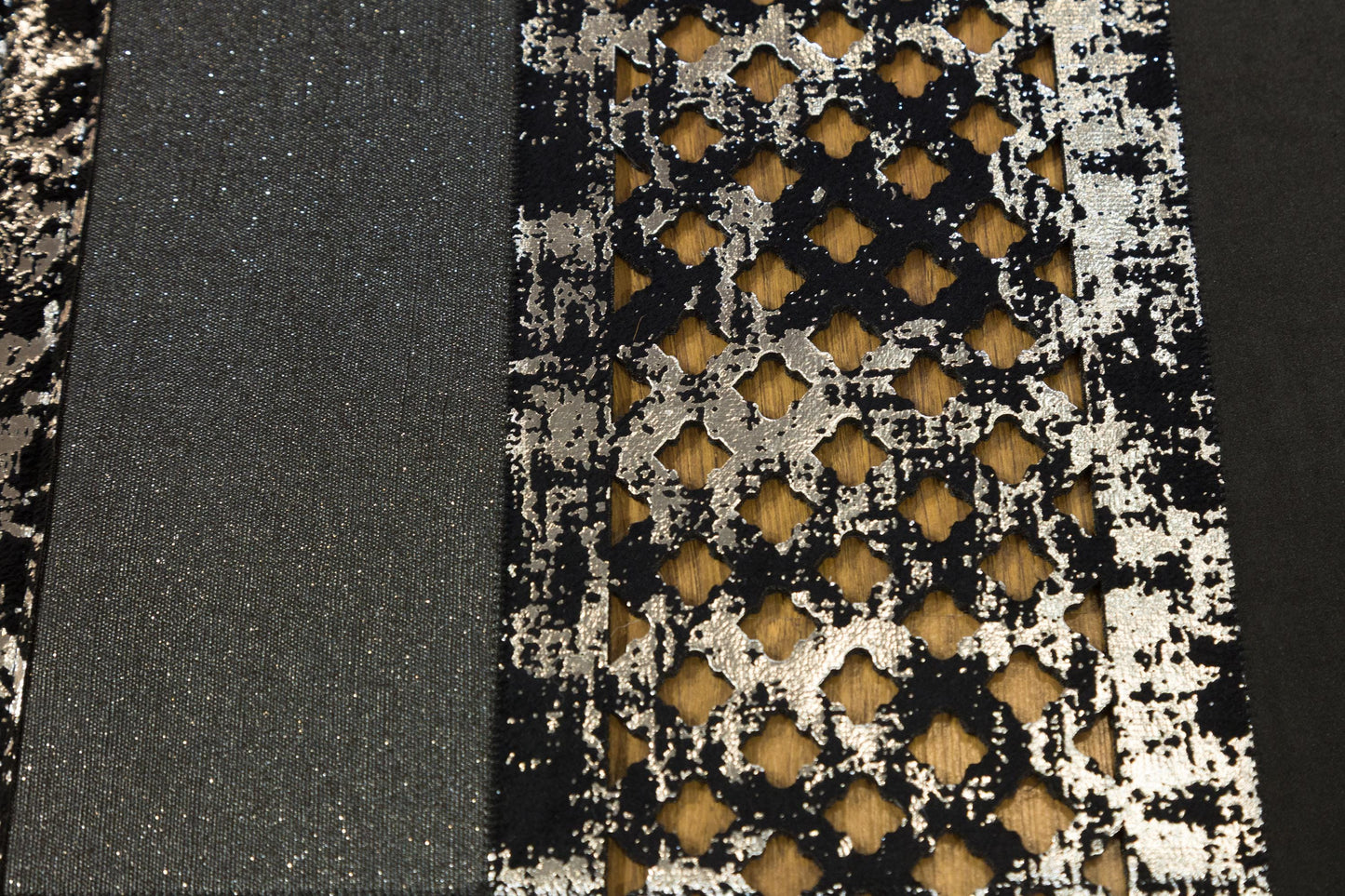 Octagon Faux Leather Rug: 5x7ft Black Modern Laser-Cut Carpet