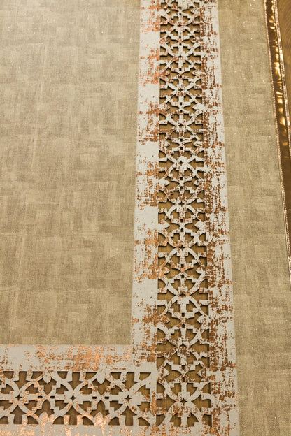 Beige Faux Leather Rug: 5x7ft Laser Cut Geometric Turkish Carpet