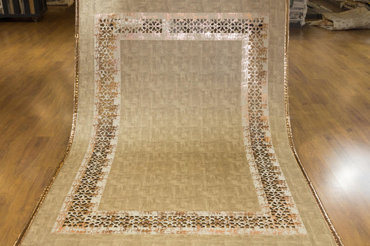Beige Faux Leather Rug: 5x7ft Laser Cut Geometric Turkish Carpet