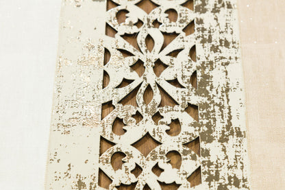 Modern Beige Faux Leather Rug: Laser Cut Border, 5x7 ft, Vegan