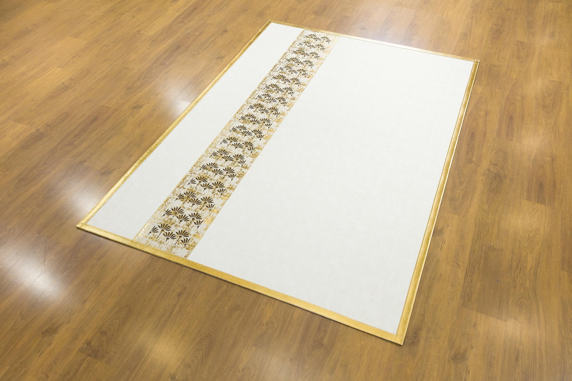 Faux Leather Runner Rug: Gold Laser-Cut Turkish Hallway Carpet, 5x7 ft