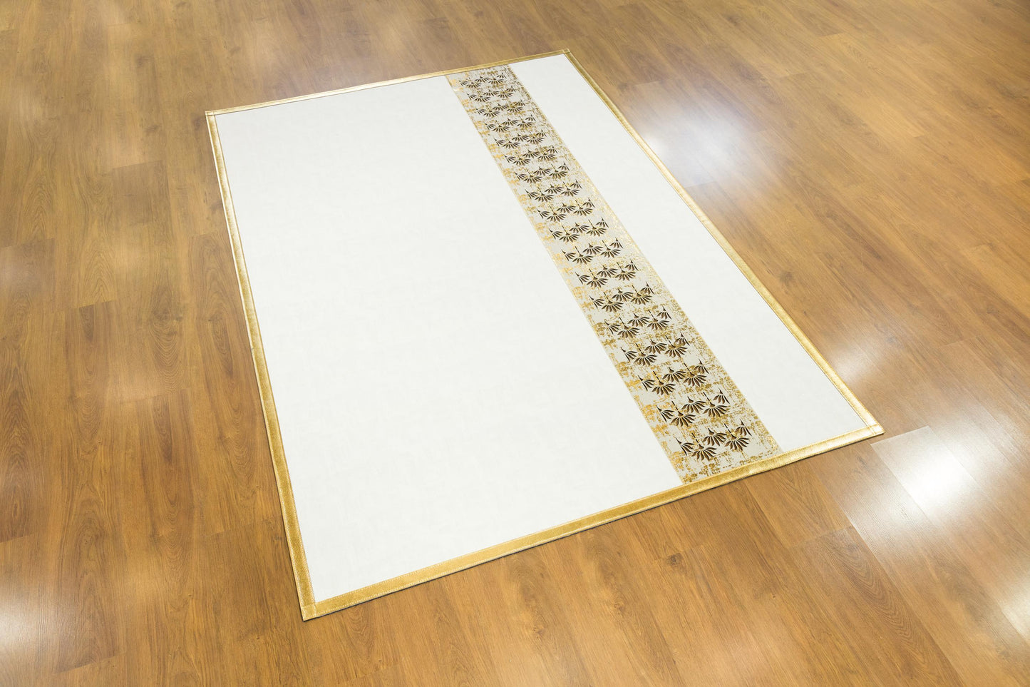 Faux Leather Runner Rug: Gold Laser-Cut Turkish Hallway Carpet, 5x7 ft