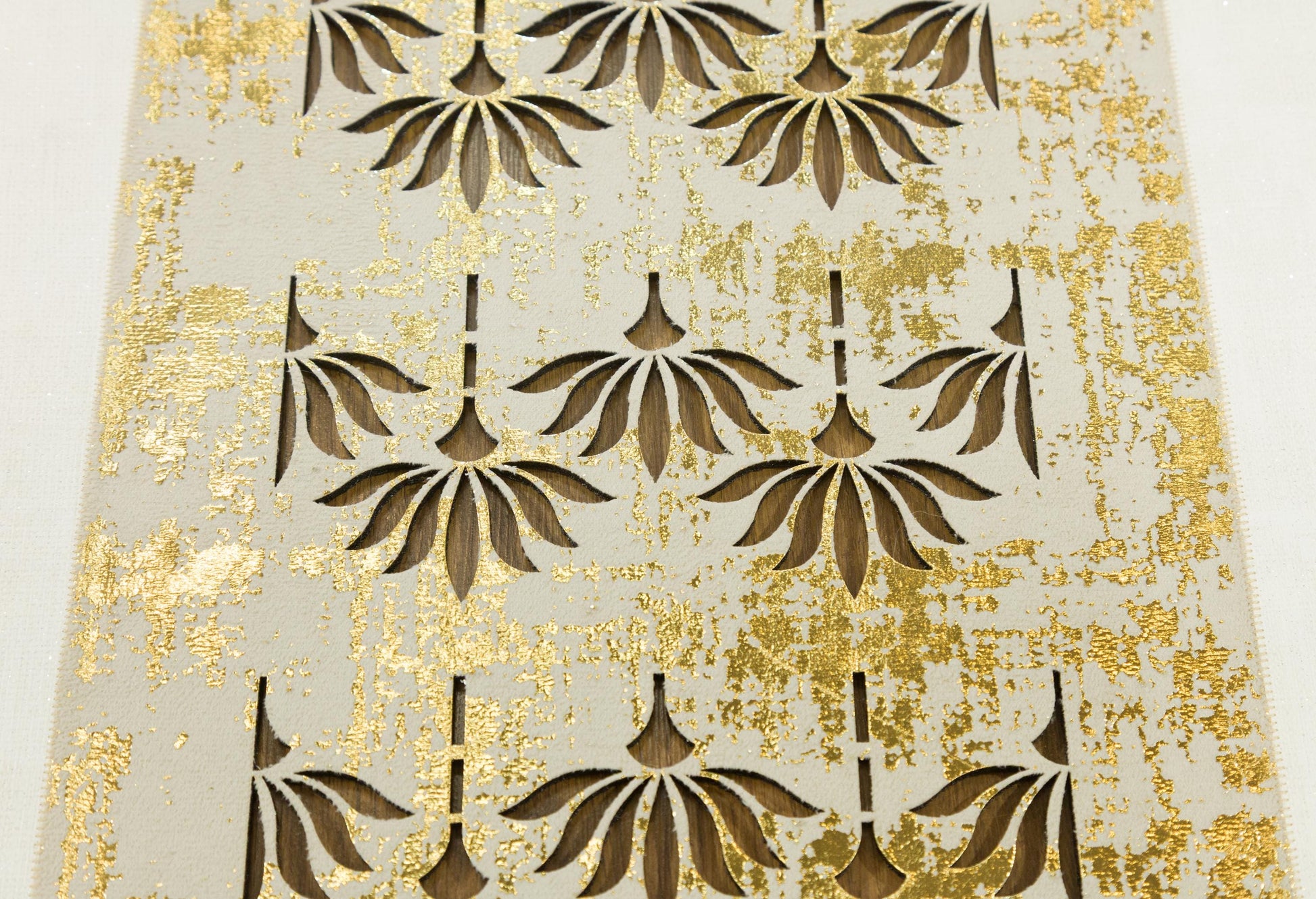 Faux Leather Runner Rug: Gold Laser-Cut Turkish Hallway Carpet, 5x7 ft