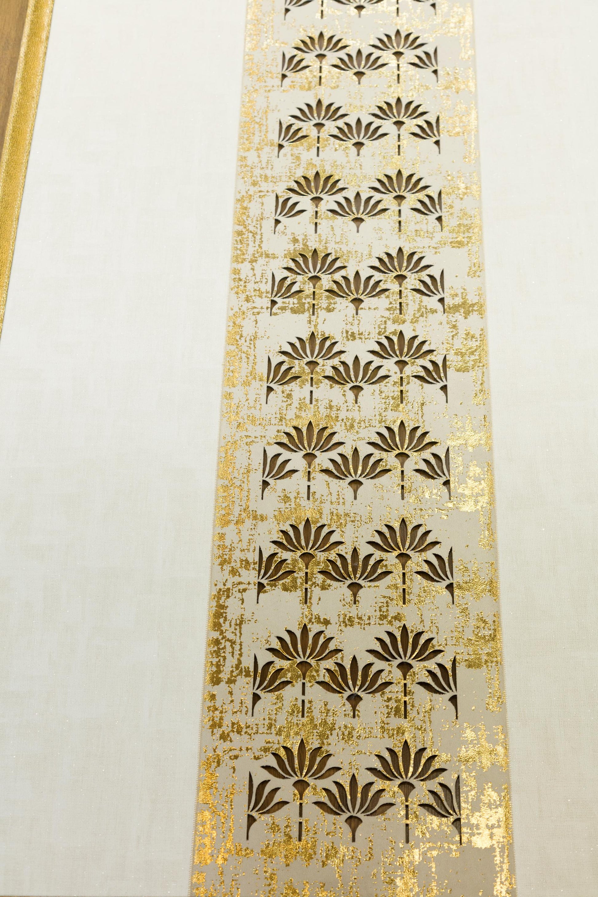 Faux Leather Runner Rug: Gold Laser-Cut Turkish Hallway Carpet, 5x7 ft