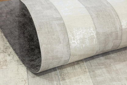 Silver Faux Leather Rug 5x7ft: Modern Minimalist Turkish Area Rug