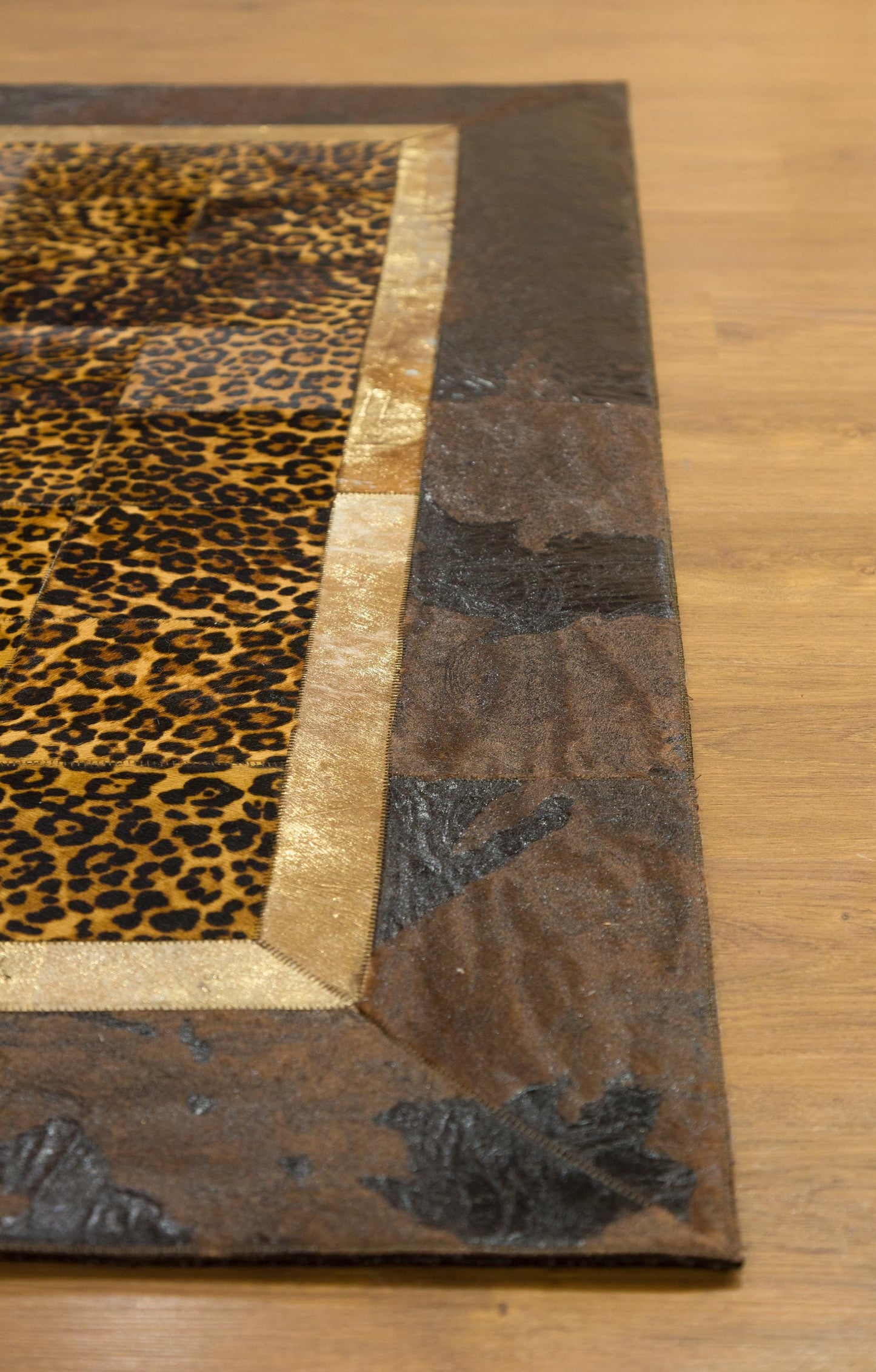 Leopard Print Faux Leather Rug: 5x7 ft Exotic Animal Carpet
