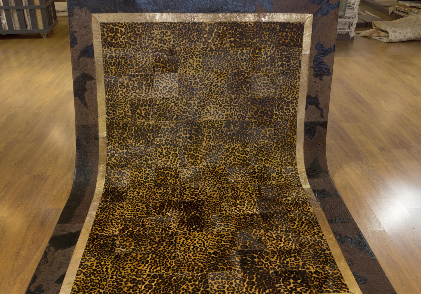 Leopard Print Faux Leather Rug: 5x7 ft Exotic Animal Carpet