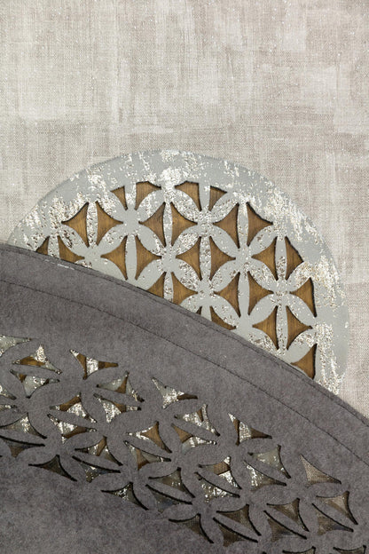 5x7ft, Oval Laser Cut Faux Leather Rug – Turkish Artificial Leather Carpet with Geometric Border