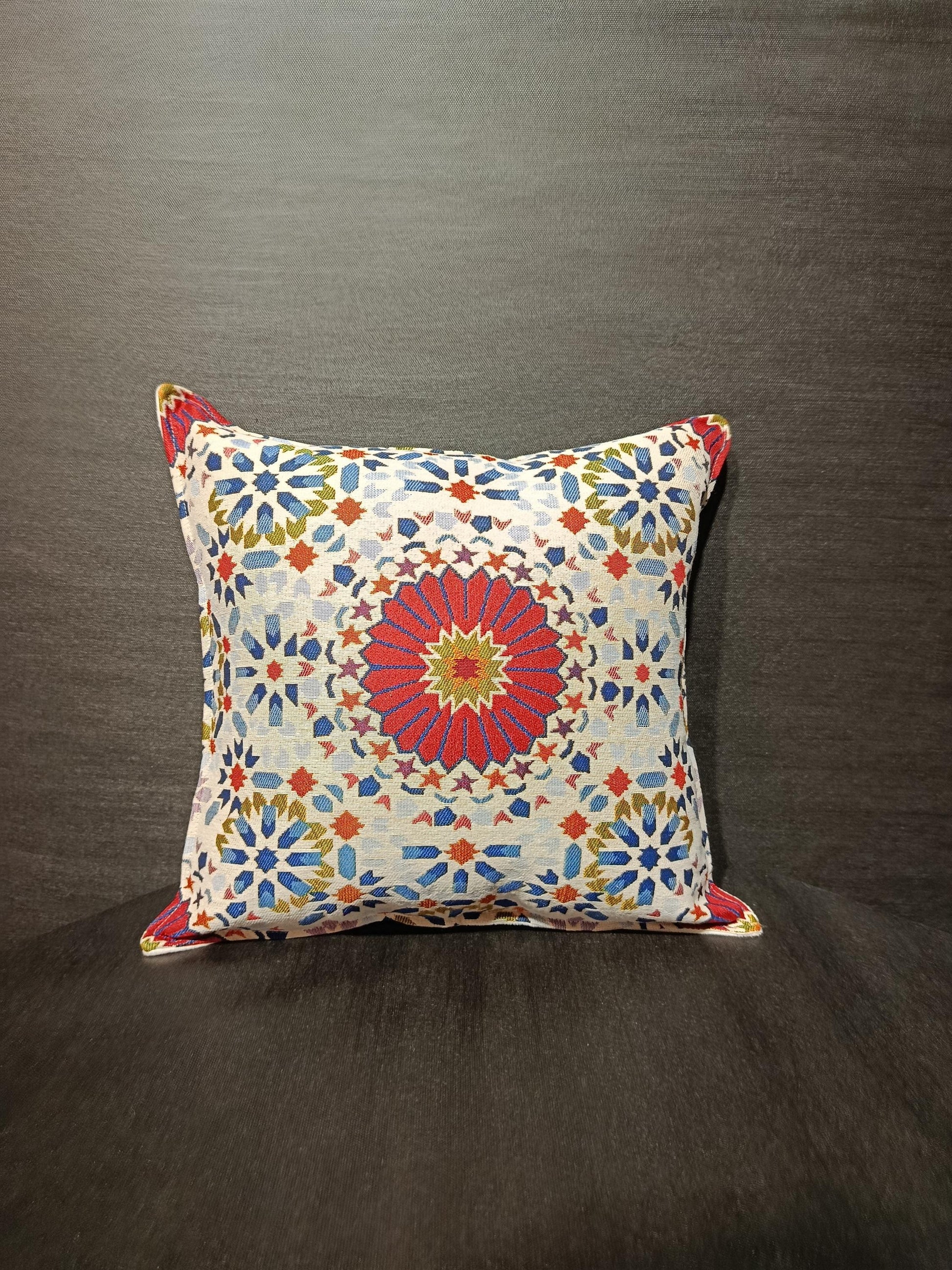 Mosaic Embroidered Pillow Cover: Turkish Geometric Cushion, Boho Decor