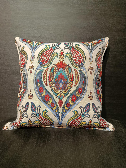 Ottoman Tulip Palmette Cushion Cover: Gobelin Jacquard Pillow, Turkish Decor