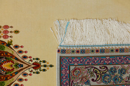 Luxury Silk-Look Prayer Rug: Islamic Mihrab Design, Machine Woven